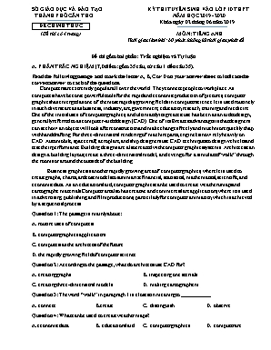 Đề thi tuyển sinh vào Lớp 10 THPT môn Tiếng Anh - Năm học 2019-2020 - Sở giáo dục và đào tạo Cần Thơ